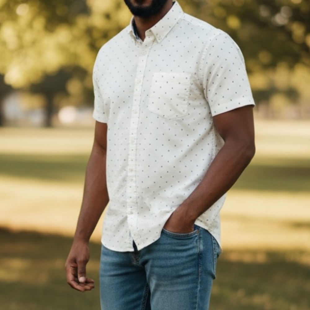 Banana Republic Casual White Shirt with Blue/Red Pattern